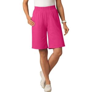 Woman Within Plus Size Elastic-Waist Knit Short(Raspberry Sorbet)