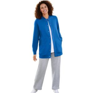 Woman Within Plus Size Fleece Baseball Jacket Long Oversized Fleece Coat(Bright Cobalt)