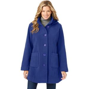 Woman Within Plus Size Hooded A-Line Fleece Coat(Ultra Blue)