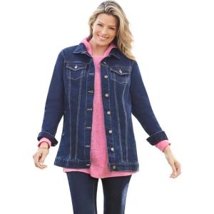 Woman Within Plus Size Long Stretch Denim Jacket Oversized Jean Jacket(Indigo)
