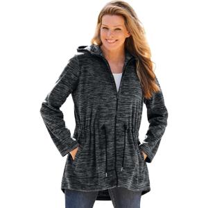 Woman Within Plus Size Microfleece Anorak Jacket Oversized Fleece Zip-Up Jacket(Black Marled)