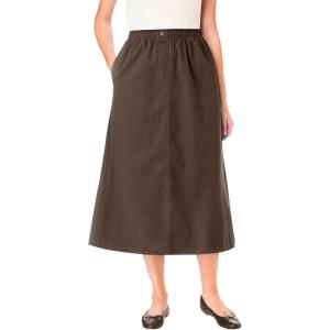 Woman Within Plus Size Petite 7-Day Elastic-Waist All-Cotton Pull-On Denim Jeans Skirt(Chocolate)