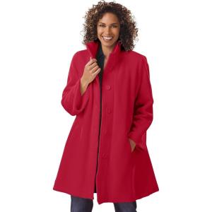 Woman Within Plus Size Petite Fleece Swing Funnel-Neck Coat(Classic Red)