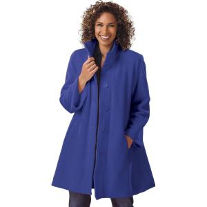 Woman Within Plus Size Petite Fleece Swing Funnel-Neck Coat(Ultra Blue)