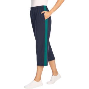 Woman Within Plus Size Petite Side-Stripe Cotton French Terry Capri(Navy Waterfall)