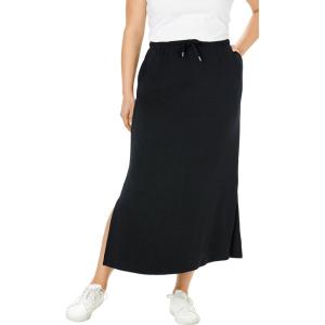 Woman Within Plus Size Petite Sport Knit Side-Slit Skirt(Black)