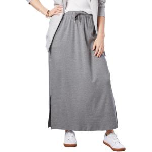 Woman Within Plus Size Petite Sport Knit Side-Slit Skirt(Medium Heather Grey)