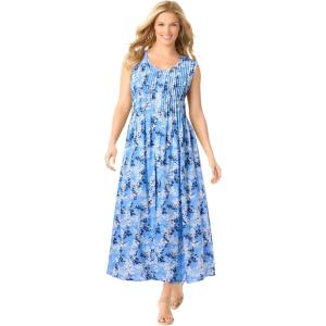 Woman Within Plus Size Pintucked Sleeveless Dress(Horizon Blue Ditsy Bloom)
