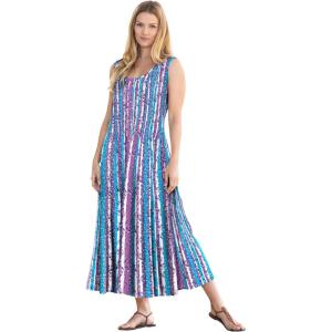 Woman Within Plus Size Pintucked Sleeveless Dress(Pretty Violet Floral Stripe)