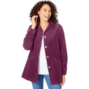 Woman Within Plus Size Pleat-Back Corduroy Jacket Long Oversized Barn Coat(Deep Claret)