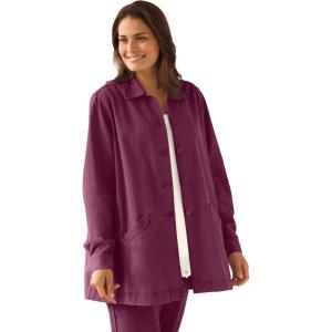 Woman Within Plus Size Pleat-Back Denim Jacket Long Oversized Jean Coat(Deep Claret)