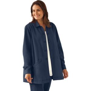 Woman Within Plus Size Pleat-Back Denim Jacket Long Oversized Jean Coat(Navy)