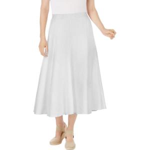 Woman Within Plus Size Print Linen-Blend Midi Skirt (Petite Available)(White)
