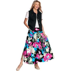 Woman Within Plus Size Pull-On Elastic Waist Soft Maxi Skirt(Black Happy Bloom)