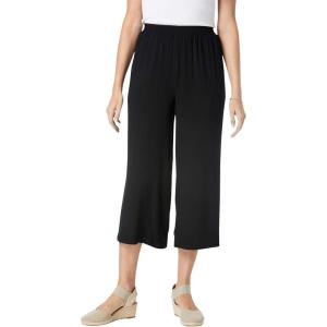 Woman Within Plus Size Pull-On Elastic-Waist Soft Capri(Black)