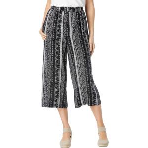 Woman Within Plus Size Pull-On Elastic-Waist Soft Capri(Black Batik Stripe)