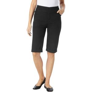 Woman Within Plus Size Pull-On Elastic-Waist Stretch Denim Jeans Shorts(Black)
