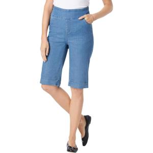 Woman Within Plus Size Pull-On Elastic-Waist Stretch Denim Jeans Shorts(Light Stonewash)
