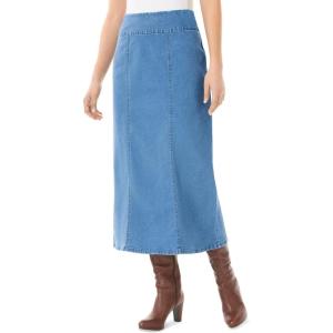 Woman Within Plus Size Pull-On Elastic-Waist Stretch Denim Skirt(Light Stonewash)