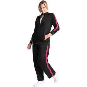 Woman Within Plus Size Side Stripe French Terry Zip Jacket(Black Raspberry Sorbet)