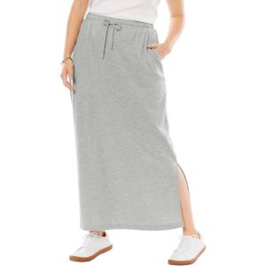 Woman Within Plus Size Sport Knit Side-Slit Skirt(Heather Grey)