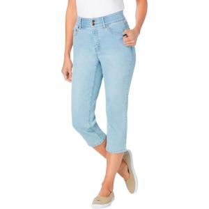 Woman Within Plus Size Stretch Built-in Slimming Panel Capri Jeans(Light Wash Sanded)