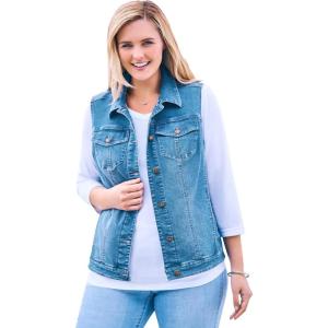 Woman Within Plus Size Stretch Denim Vest Jean Vest(Light Stonewash)