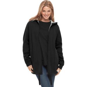 Woman Within Plus Size Thermal Waffle Lined Fleece Hoodie Oversized(Black)