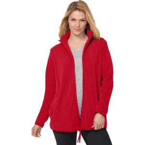 Woman Within Plus Size Zip-Front Microfleece Jacket Long Oversized Fleece(Classic Red)