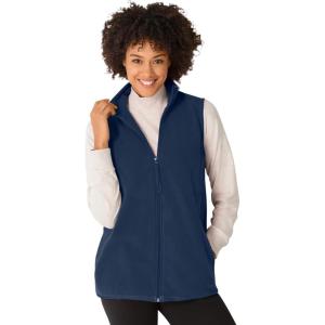 Woman Within Plus Size Zip-Front Microfleece Vest Long Fleece Vest(Navy)
