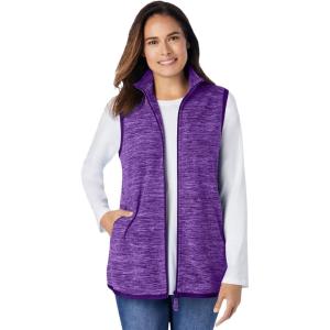 Woman Within Plus Size Zip-Front Microfleece Vest Long Fleece Vest(Radiant Purple Marled)