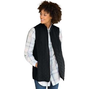 Woman Within Plus Size Zip-Front Quilted Vest Long Lightweight Gilet(Black)