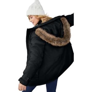 ellos Plus Size Faux Fur Trim Parka(Black)