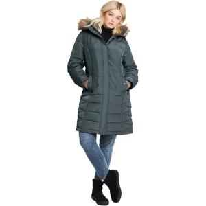 ellos Plus Size Faux Fur Trim Puffer(Dark Slate)