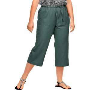 ellos Plus Size Linen-Blend Drawstring Elastic Waist Relaxed Fit Capris(Midnight Green)
