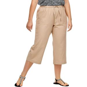 ellos Plus Size Linen-Blend Drawstring Elastic Waist Relaxed Fit Capris(New Khaki)