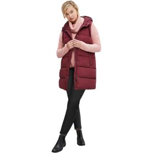 ellos Plus Size Long Hooded Puffer Vest(Deep Merlot)