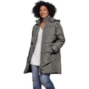 ellos Plus Size Long Puffer Coat(Deep Grey)