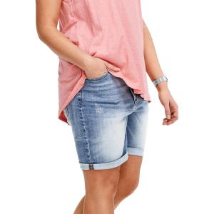 ellos Plus Size Stretch Denim Mid-Rise Bermuda Shorts(Light Blue Sanded Distressed)