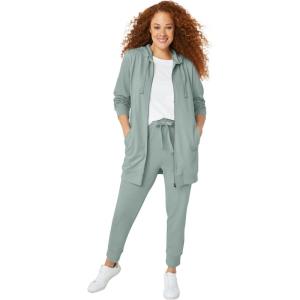 ellos Plus Size Studio French Terry Drawstring Elastic Waistband Jogger(Grey Spruce)