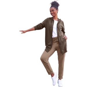 ellos Women’s Plus Size Long Zip Front Hoodie French Terry Long Oversized Lightweight Jacket(Chocolate)