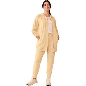 ellos Women’s Plus Size Long Zip Front Hoodie French Terry Long Oversized Lightweight Jacket(Dusty Maize)