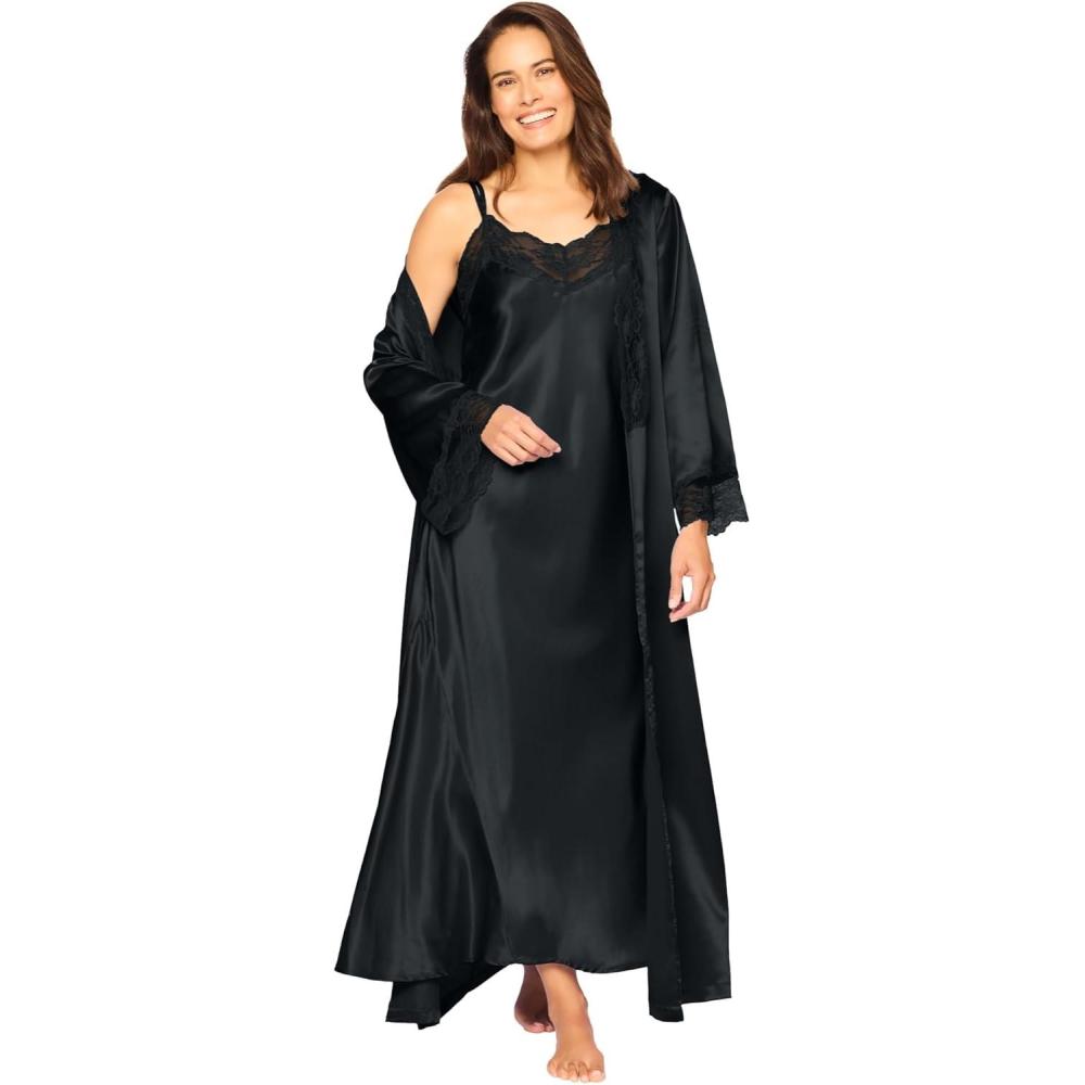 image:imageAmoureuse Plus Size The Luxe Satin Long Peignoir SetBlack