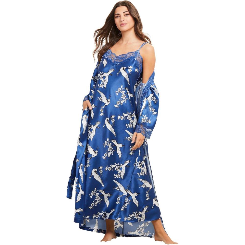 image:imageAmoureuse Plus Size The Luxe Satin Long Peignoir SetBlue Dream Crane