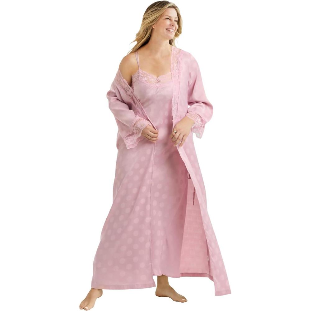 image:imageAmoureuse Plus Size The Luxe Satin Long Peignoir SetSunset Mauve Dot