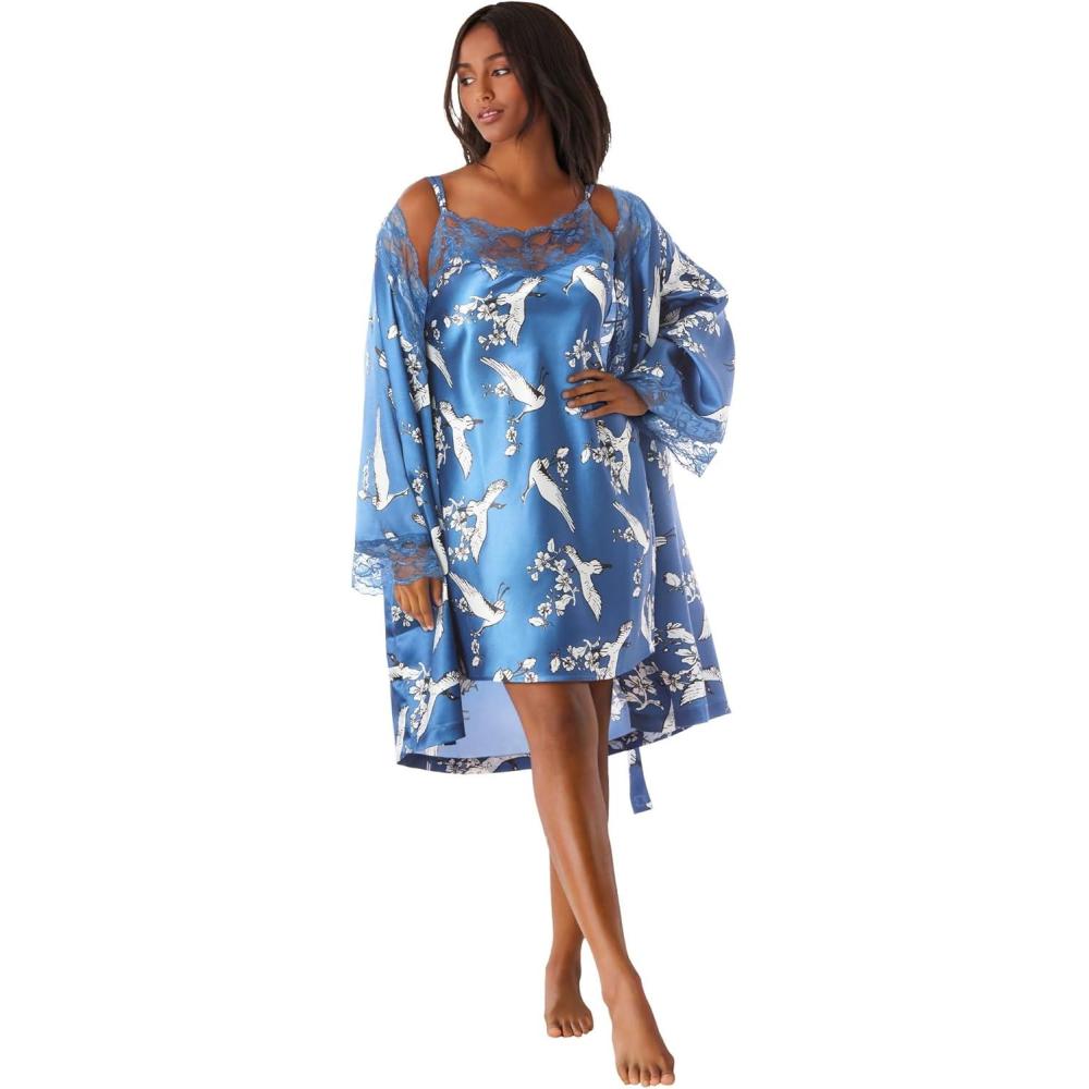 image:imageAmoureuse Plus Size The Luxe Satin Short Peignoir SetBlue Dream Crane