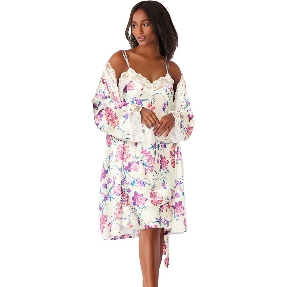 image:imageAmoureuse Plus Size The Luxe Satin Short Peignoir SetIvory Floral