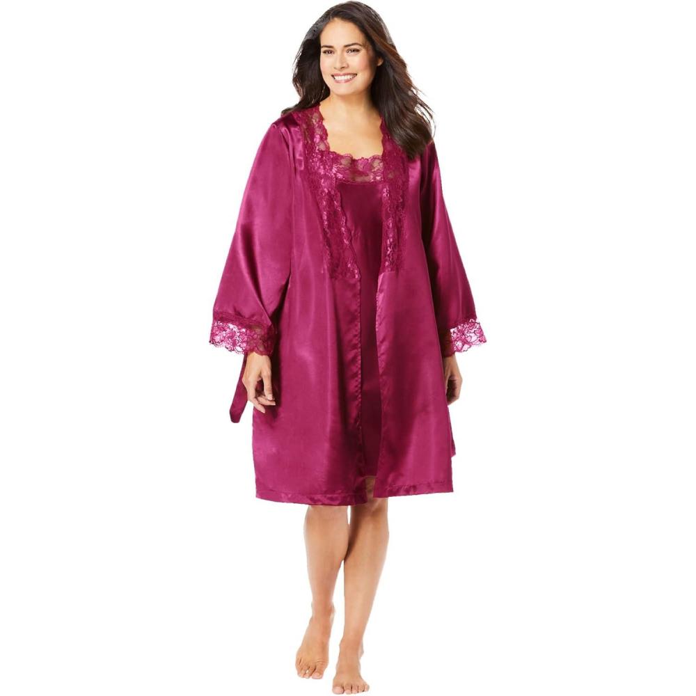 image:imageAmoureuse Plus Size The Luxe Satin Short Peignoir SetPomegranate