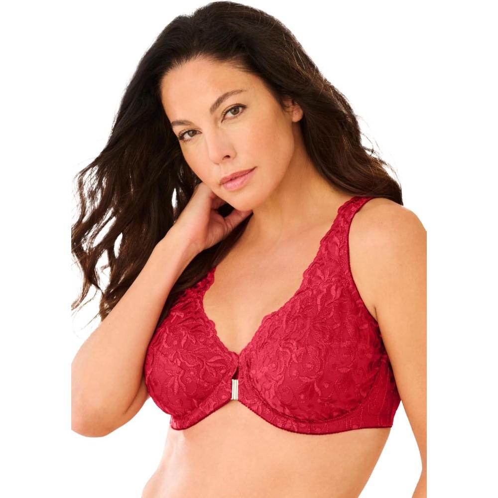 image:imageAmoureuse Womens Plus Size Embroidered FrontClose Underwire BraClassic Red