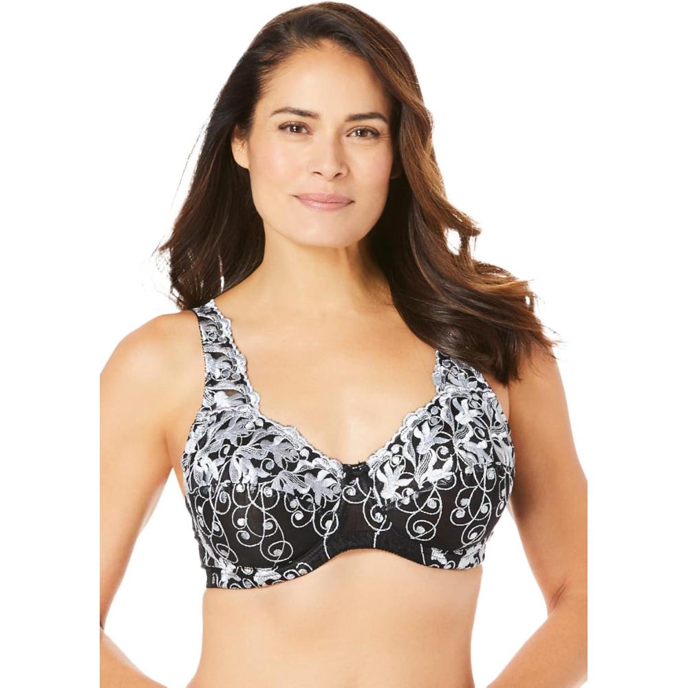 image:imageAmoureuse Womens Plus Size Embroidered Underwire BraBlack Silver